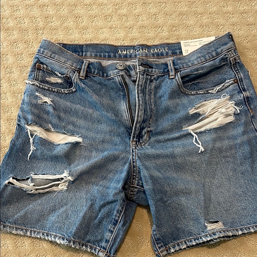 American Eagle Outfitters Women’s Blue Distressed Denim Shorts